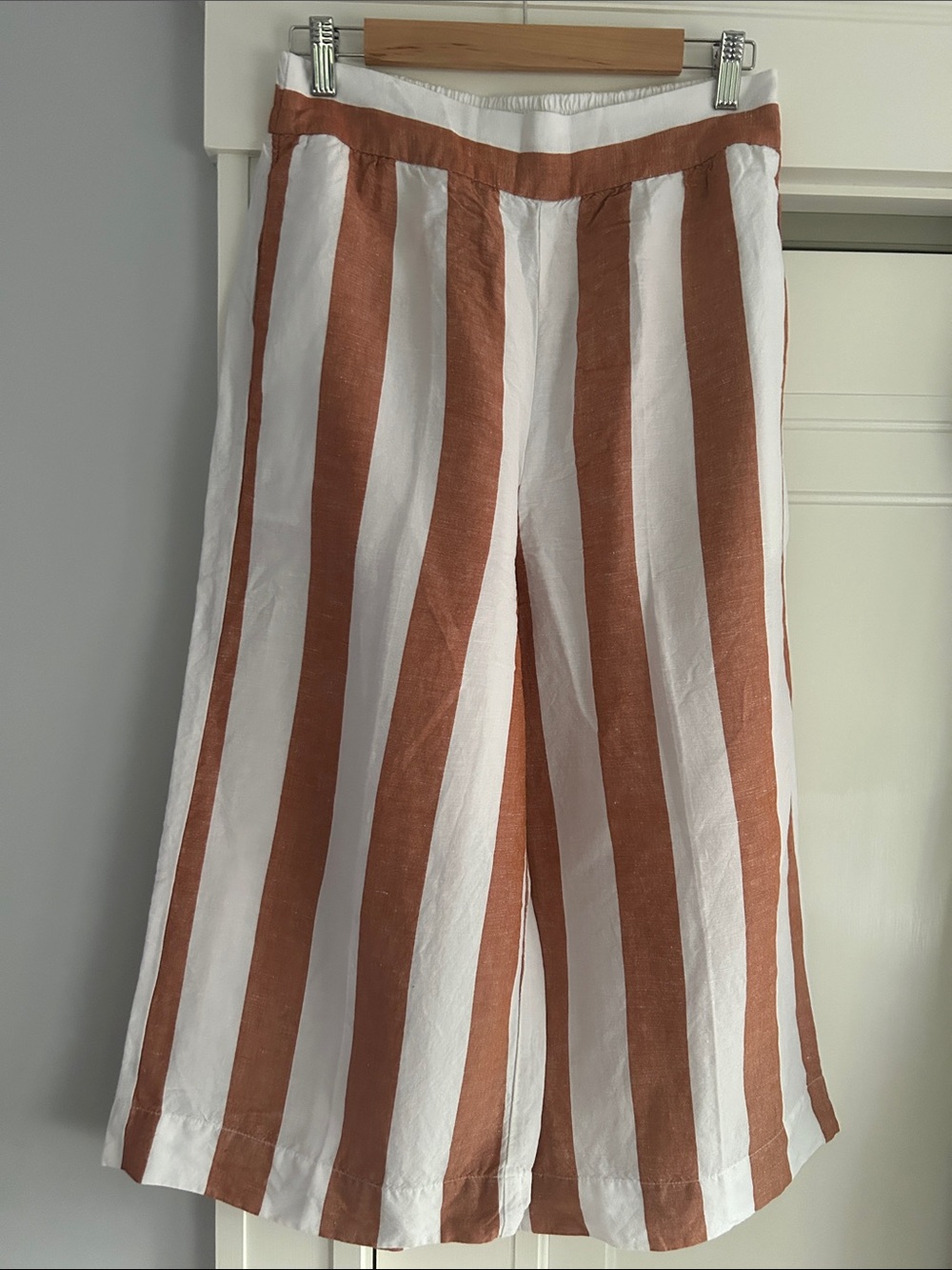 Madewell Rust and White Striped Wide-Leg Capris